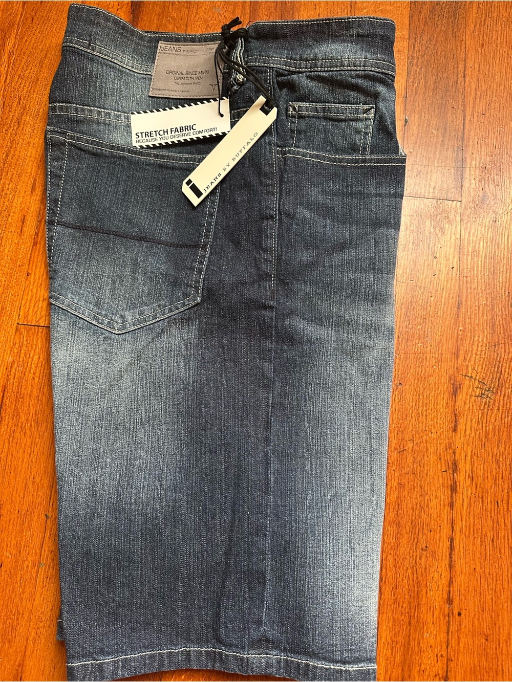 JEAN SHORTS,SIZE 34 hem,cotton denimStretch Fabric Denim Skirt - Blue Wash